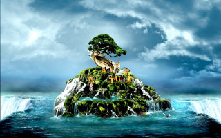 Small island tree waterfall ocean - a small island free wallpaper