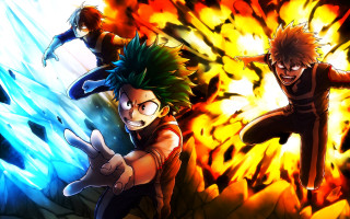 Anime characters fire ice jumping - the other free wallpaper