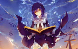Anime girl reading book sky - in the sky free wallpaper