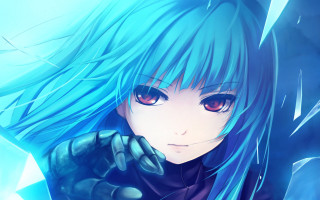 Anime girl blue hair red 7 - red eyes holding free wallpaper