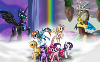 Ponies snow rainbow group standing - ground free wallpaper
