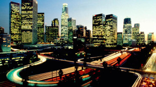 City skyline freeway night traffic - edward ruscha free wallpaper