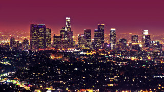 City skyline night lights purple - elbridge ayer burbank free wallpaper