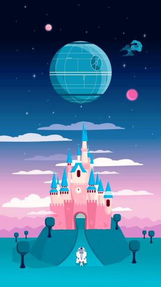 Castle sky blue moon background 2 - a pink sky free wallpaper for mobile