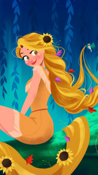 Blonde mermaid yellow object flower - storybook illustration free wallpaper for mobile