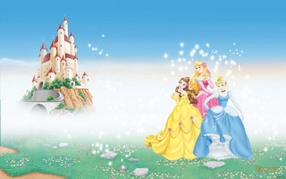 Princesses castle bridge group standing - a castle free wallpaper