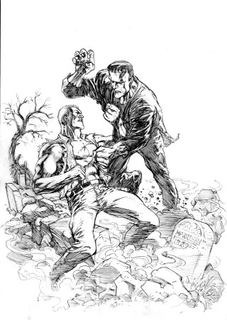 Men fighting tombstone background foreground - a drawing free wallpaper for mobile