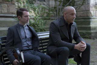 Two men sitting bench park - the camera and the other free wallpaper