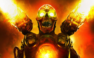 Demonic robot glowing eyes arms - complex free wallpaper for desktop