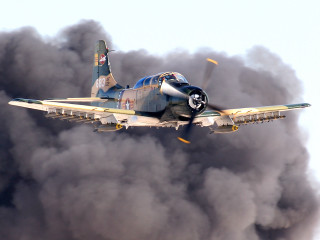 Plane flying smoke sky trail - smoke behind free wallpaper
