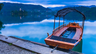 Boat docked lake mountains blue - an zhengwen free wallpaper for desktop