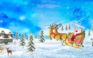 Santa claus sleigh reindeers house - a santa claus sleigh free wallpaper