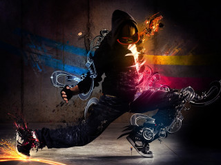 Man black hoodie fire wheelie - his foot free wallpaper