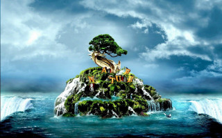 Small island tree waterfall ocean 3 - a small island free wallpaper