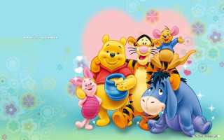 Winnie pooh friends blue flowers - free animals wallpaper