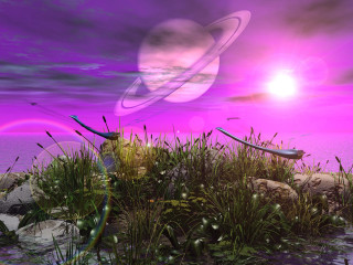 Planet rainbow sky digital painting - a. hardy free wallpaper for desktop