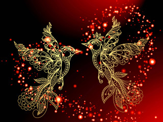 Golden birds intricate designs red 2 - alison kinnaird free wallpaper for desktop