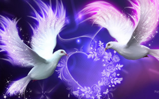 Doves heart flowers sparkles purple - frame free wallpaper