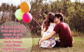 Man woman kissing balloons field - a poem free wallpaper