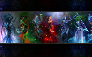 Women costumes swords group holding - different color free wallpaper