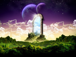 Surreal window sky clouds moon - liminal space free wallpaper