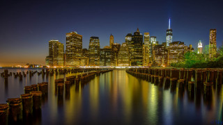 City skyline night water dock 4 - ashcan school free wallpaper