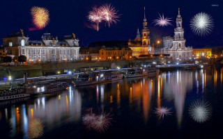City river fireworks night reflection - florence engelbach free wallpaper