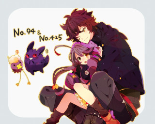 Anime couple hugging purple hair 2 - a couple of anime characters sitting next free wallpaper for desktop