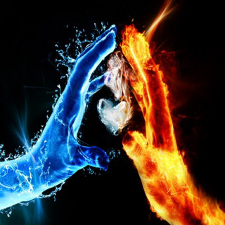 Hands touching fire water black - two hand free wallpaper