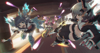 Anime girls running street arms - a street together free wallpaper