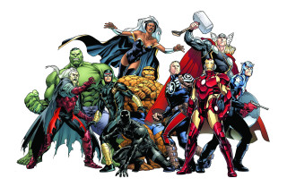 Superheroes standing together arms out 2 - a line free wallpaper