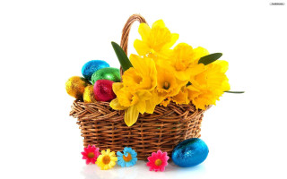 Basket yellow flowers eggs blue - a basket free wallpaper for desktop