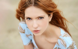 Red haired woman blowing wind 3 - the wind free wallpaper