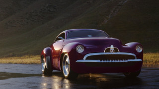 Purple car parked wet road - a purple car free wallpaper