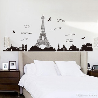 Bedroom eiffeltower birds graffiti city - city background free wallpaper for tablet