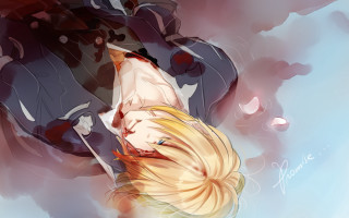 Blonde woman black suit laying - half body free wallpaper