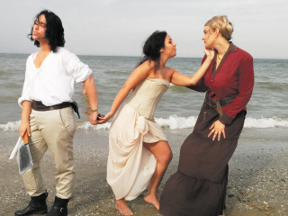 Beach people holding hands laughing - top of a beach next free wallpaper