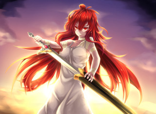 Woman red hair holding sword - red hair holding free wallpaper