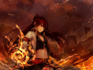 Woman sword fire dark background - a red flame free wallpaper
