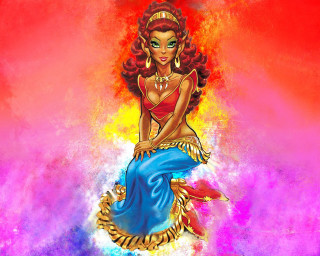 Red bikini woman tiger tail - fantasy style free wallpaper