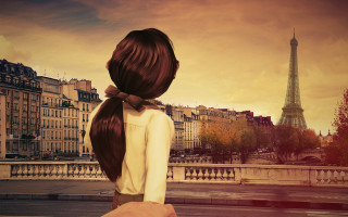 Woman long hair cityscape eiffel - cyril rolando free wallpaper