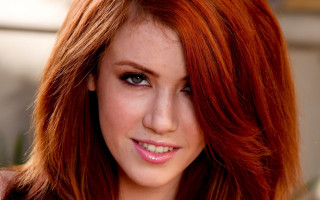 Red hair white shirt smiling - smiling free wallpaper