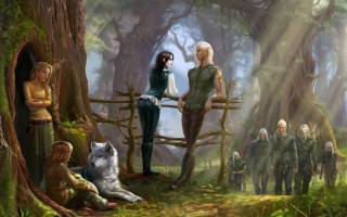 People forest tree wolf group - epic free wallpaper