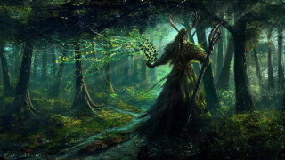 Woman forest branch bird antlers - fantasy concept art free wallpaper