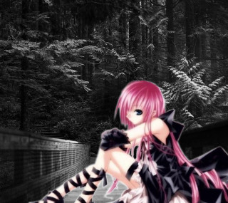 Pink hair gothic bridge city - outfit free wallpaper for tablet