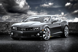 Chevrolet camaro black white cloudy - matte finish free wallpaper