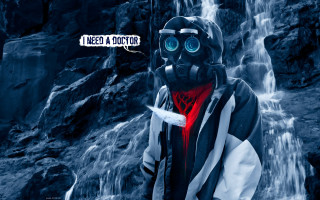 Man gas mask jacket waterfall - dr. atl free wallpaper for desktop