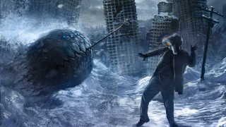 Man suit stick snowy landscape - lovecraftian free wallpaper