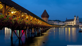 Wooden bridge flowers night building - florence engelbach free wallpaper