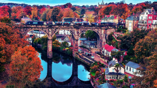 Train bridge river town autumn - david boyd free wallpaper